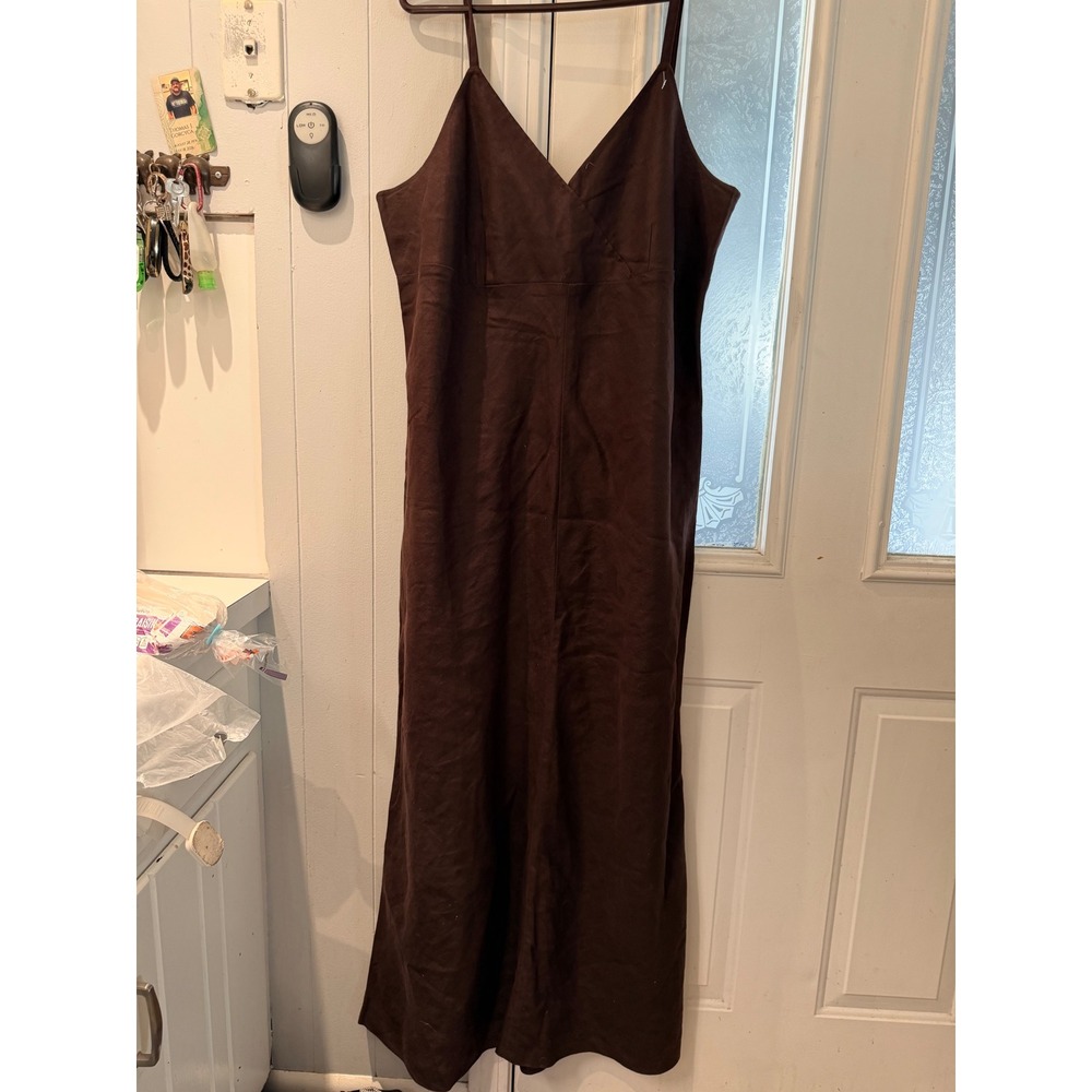 Old Navy Brown 100% Linen V-Neck Maxi Dress Spaghetti Strap Size 18